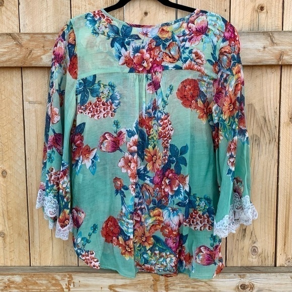 Aratta Silent Journey Floral Long Sleeve Blouse Top Feminine Lace Drapey Sz S - Picture 9 of 11